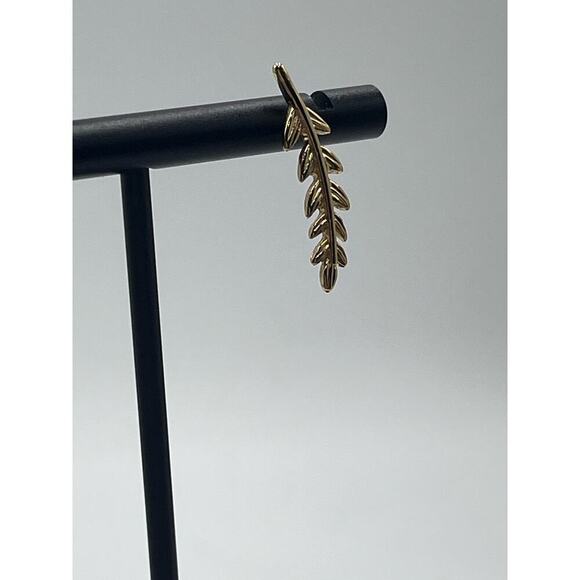 J. Crew Gold Tone Leaf Stud Golden Leaf Crawler Gold Tone Minimal Earrings - Picture 7 of 14